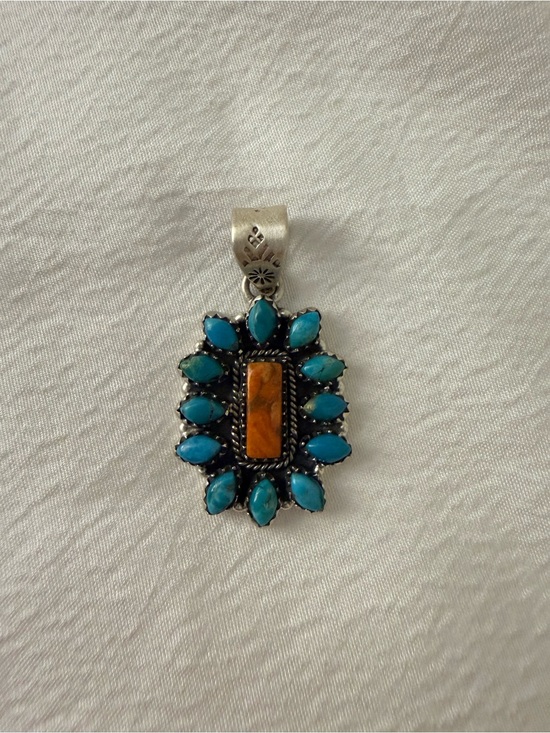 Nizhoni Traders Llc Jewelry - Nizhoni Traders - Kingman Turquoise and Orange Mojave Pendant. NWOT